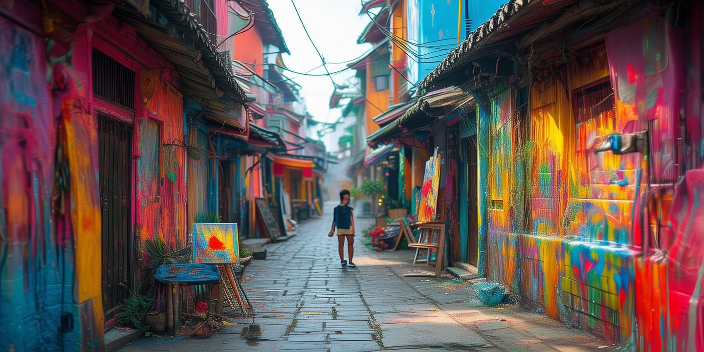 色彩斑斓的胡同口，梦与现实交织的画卷