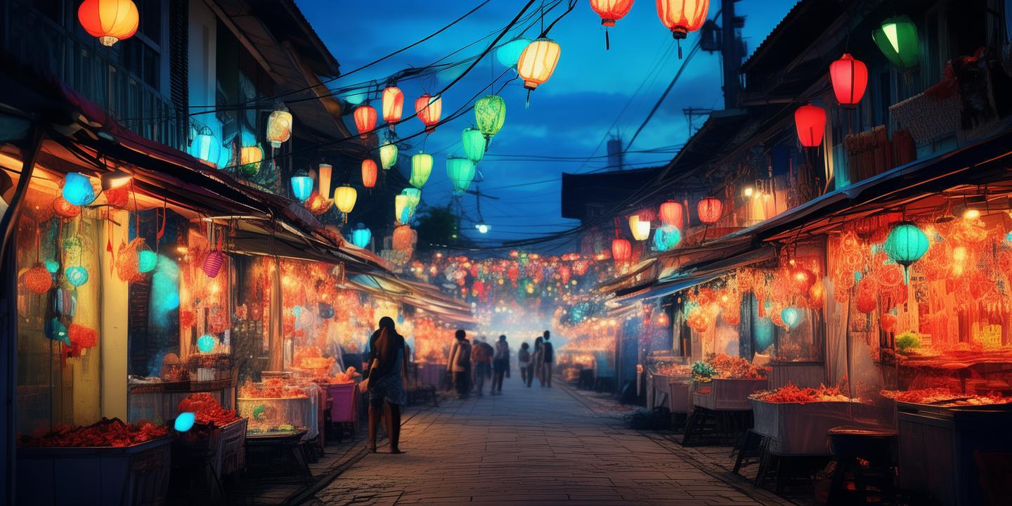 夜色绘梦，夜市摊的色彩斑斓