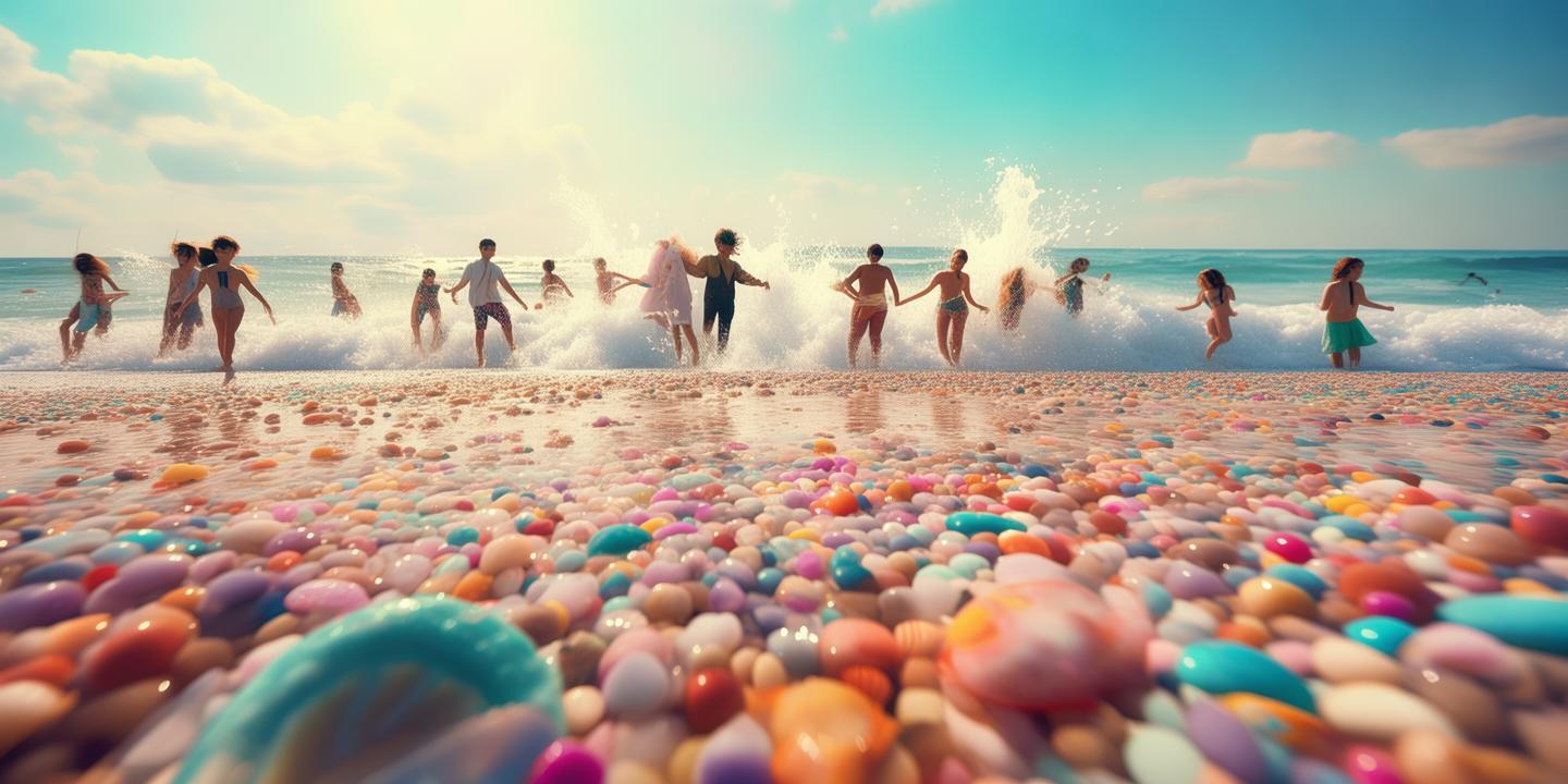 色彩斑斓的海滩，梦想与现实的交响曲