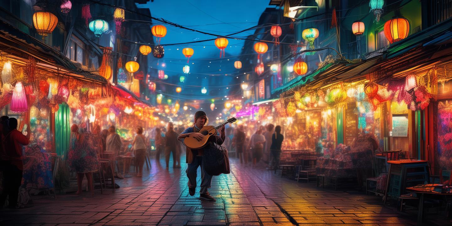 夜幕下的音符，夜市音乐节的色彩斑斓