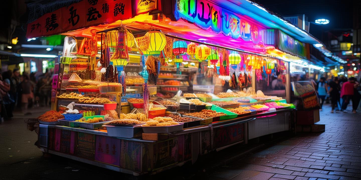 夜市小吃摊，色彩斑斓的梦想与现实交织