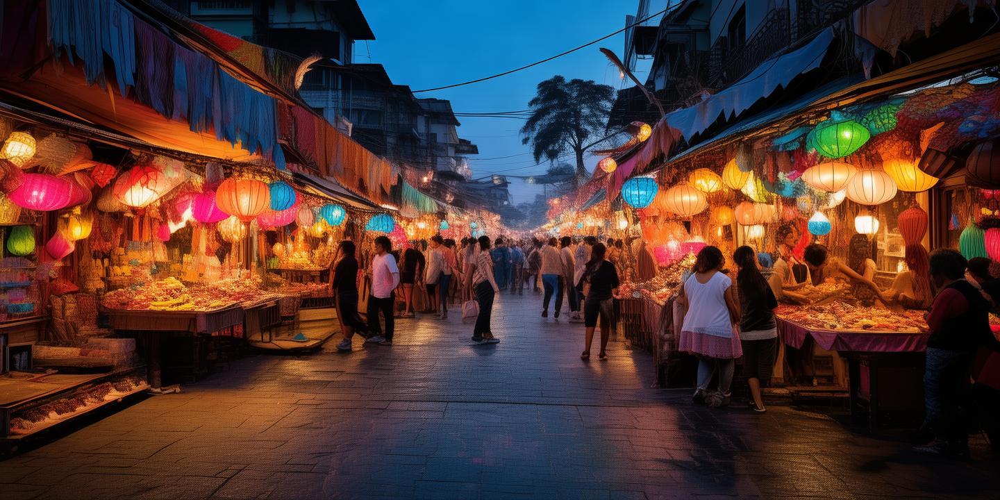 夜幕下的色彩斑斓，梦与现实交织的夜市摊