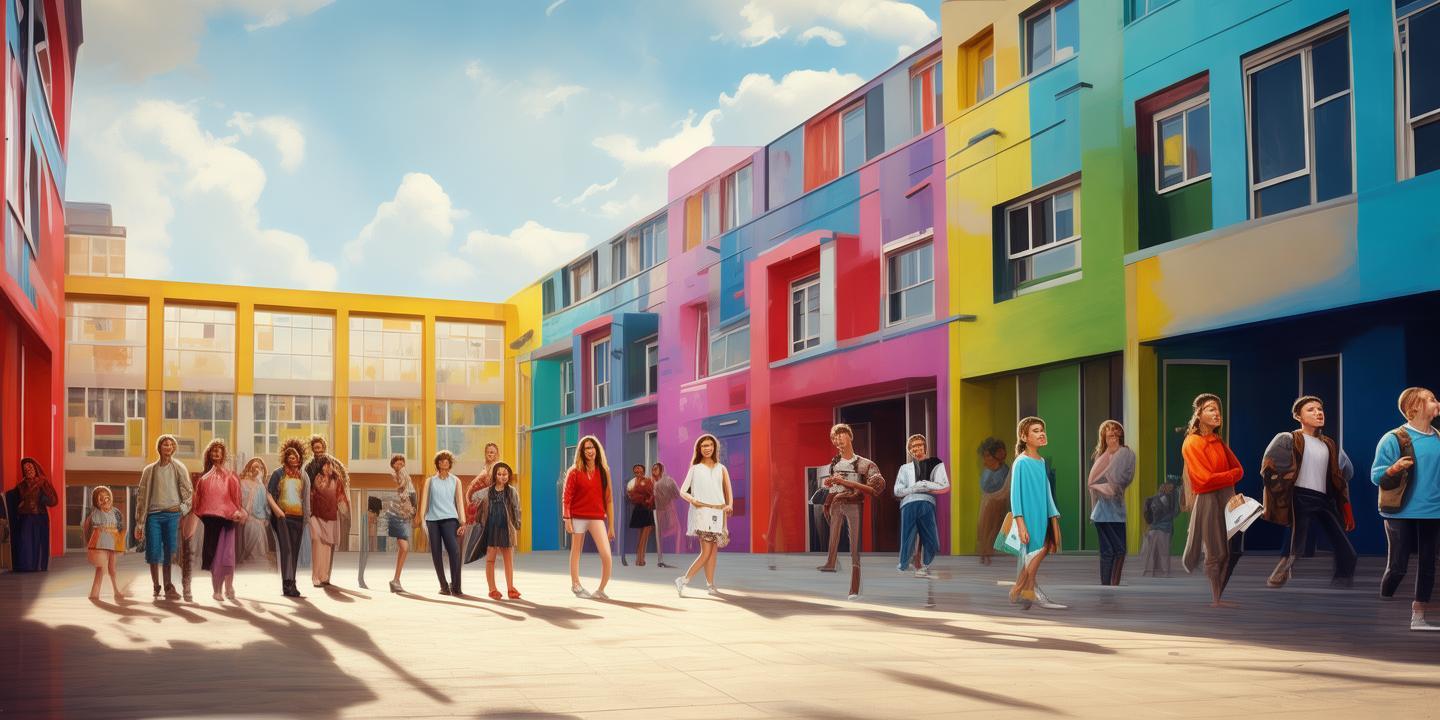 色彩斑斓的中学教学楼，梦想与现实的交响曲